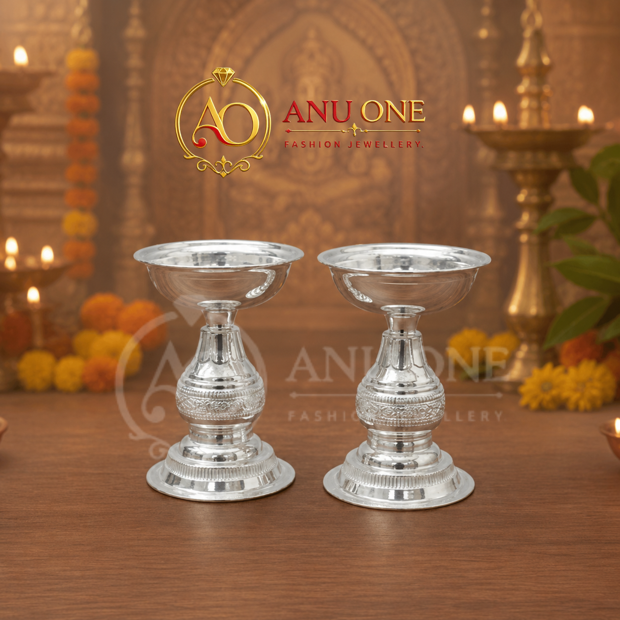 German Silver Deepam Stand (Set of 2)