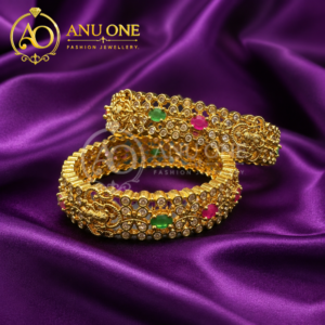 Antique Gold-Plated Lakshmi Temple CZ Bangles
