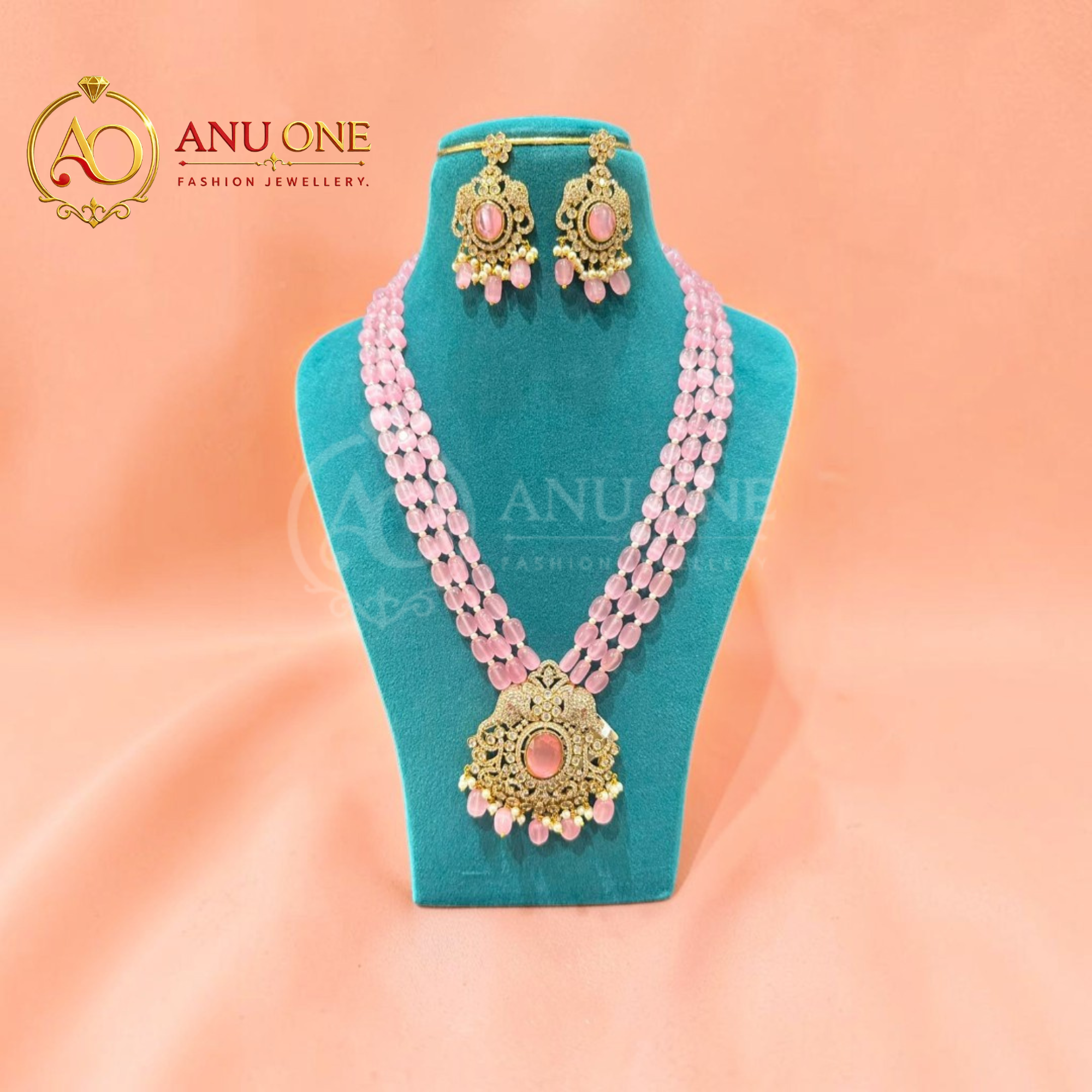 Pink Beads Premium Necklace Set - Image 2