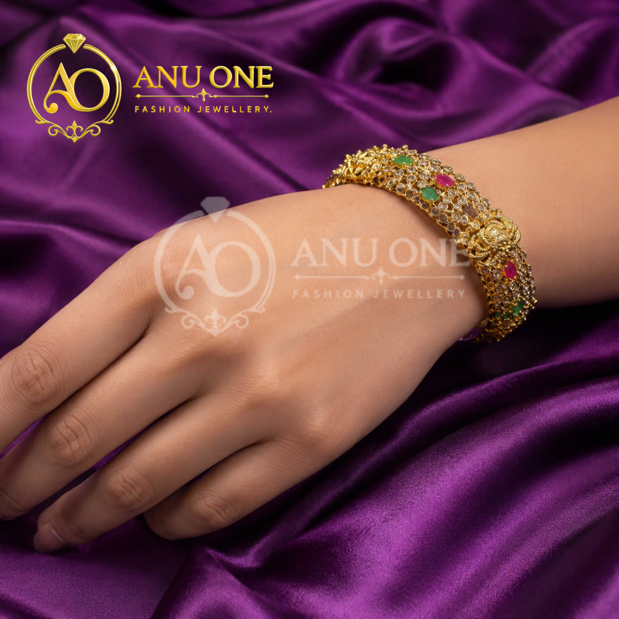 Antique Gold-Plated Lakshmi Temple CZ Bangles - Image 2