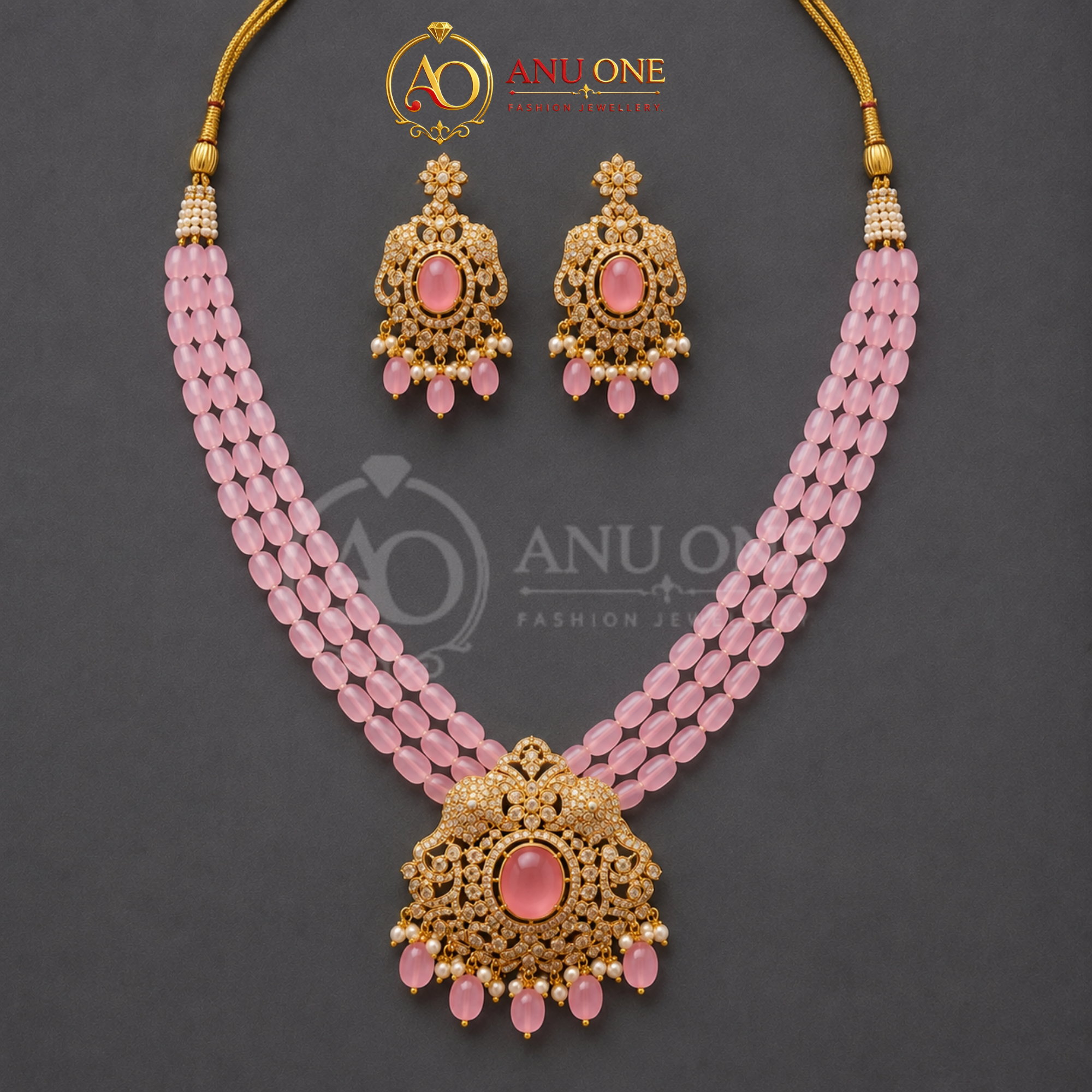 Pink Beads Premium Necklace Set - Image 3