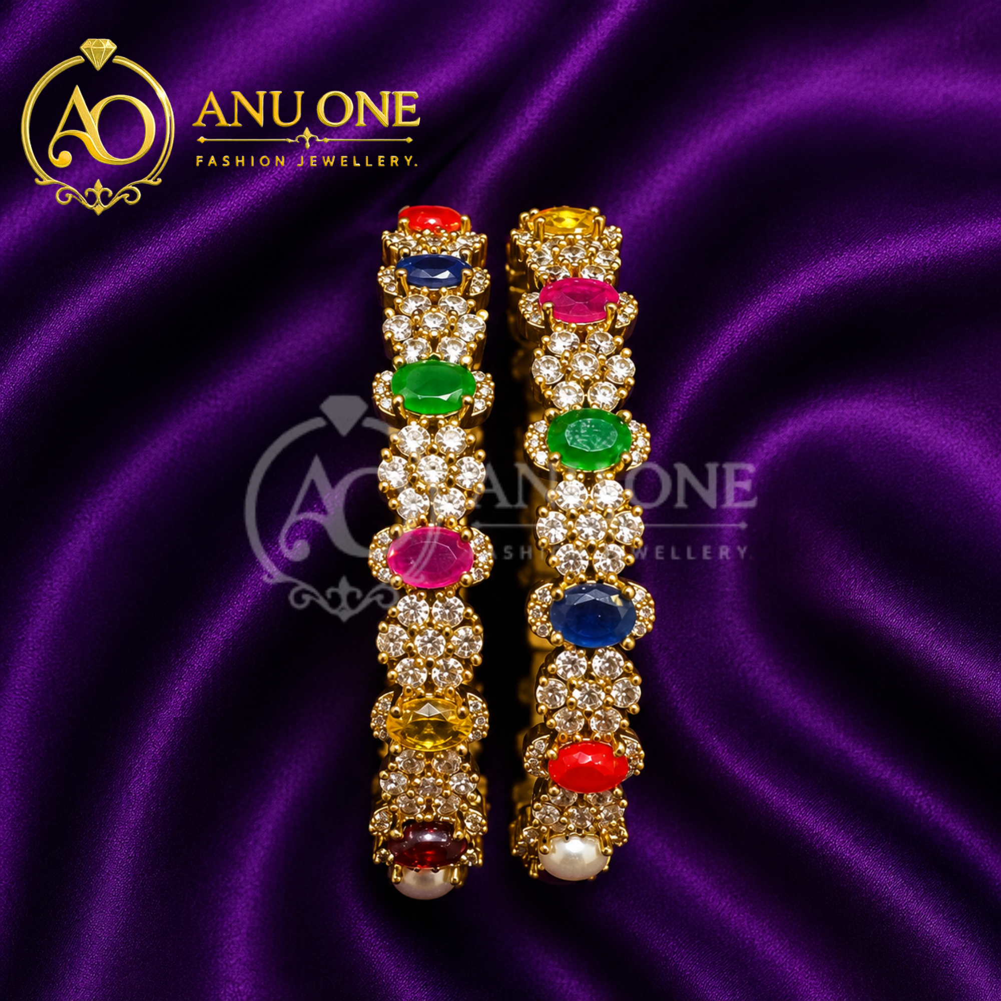 Navaratna CZ Designer Bangles - Image 2