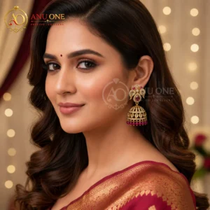 Kundan Ruby Pink Jhumka Earrings