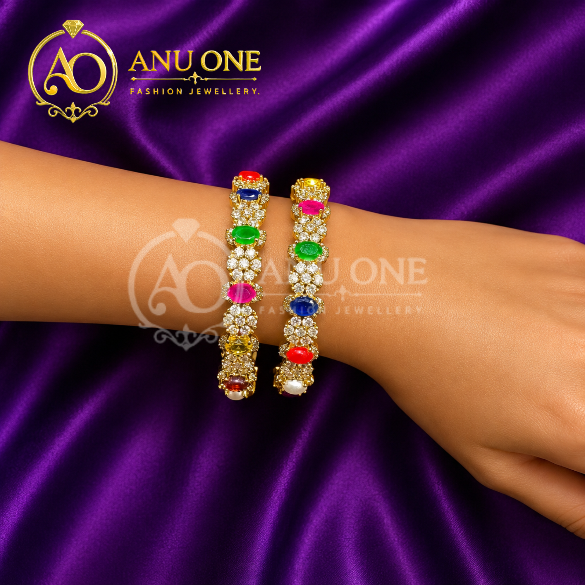 Navaratna CZ Designer Bangles - Image 3