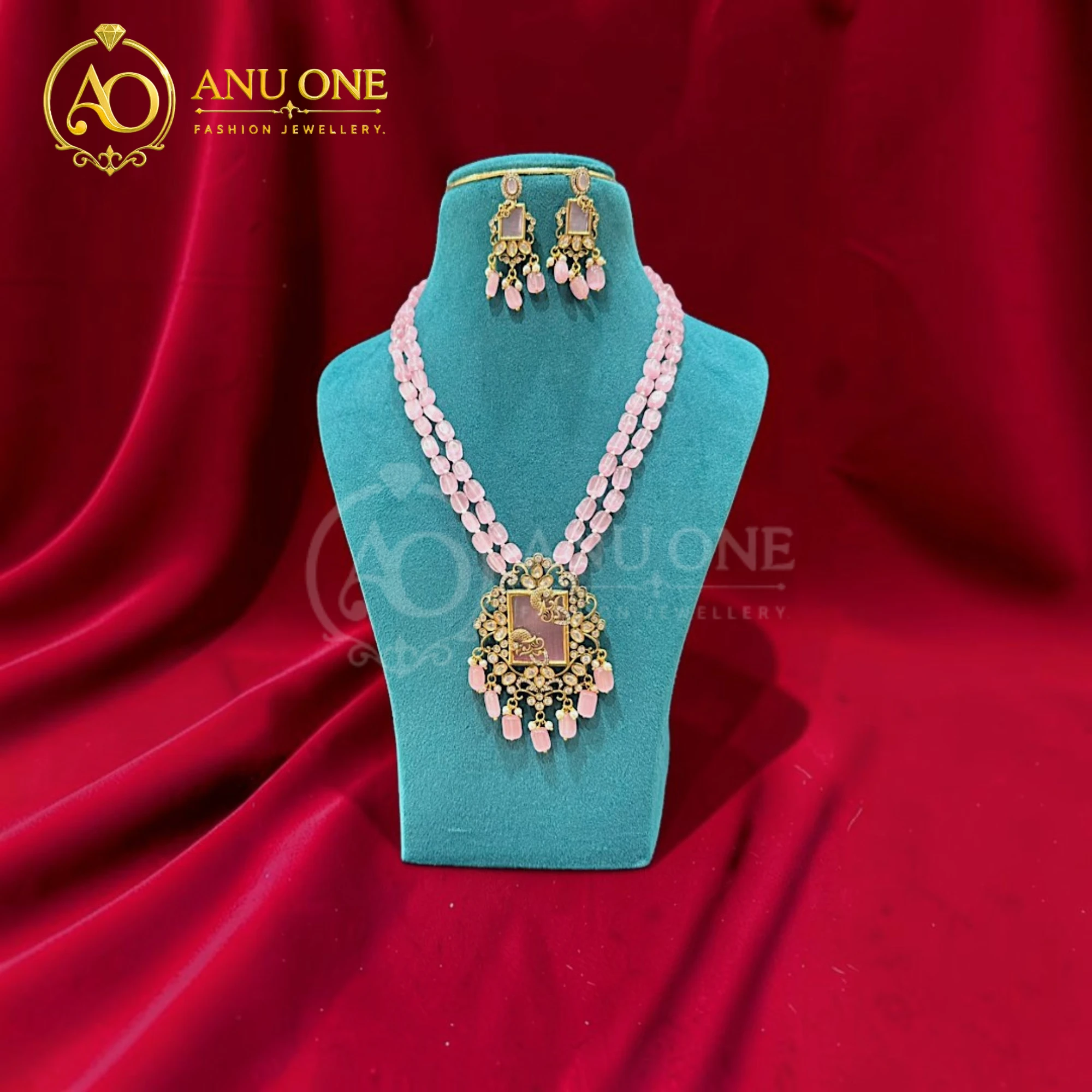 Pink Beads Necklace Set - Image 2