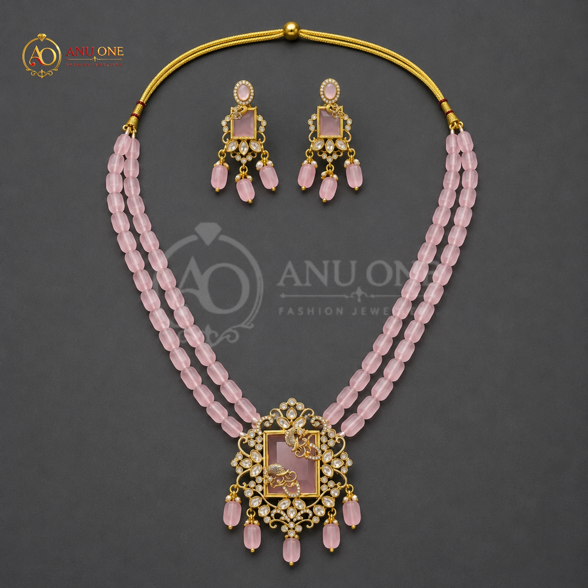 Pink Beads Necklace Set - Image 3