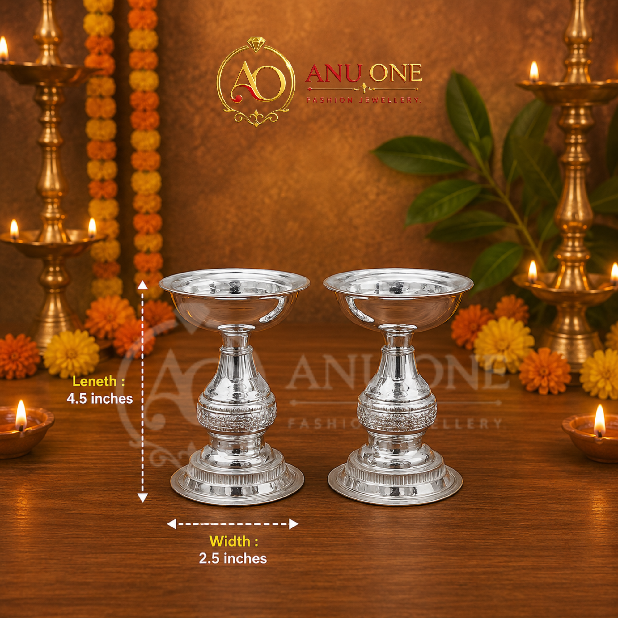 German Silver Deepam Stand (Set of 2) - Image 3