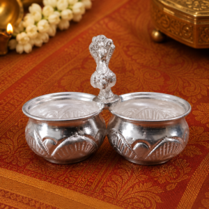 German Silver Haldi Kumkum Bowl Set (Twin Bowl)