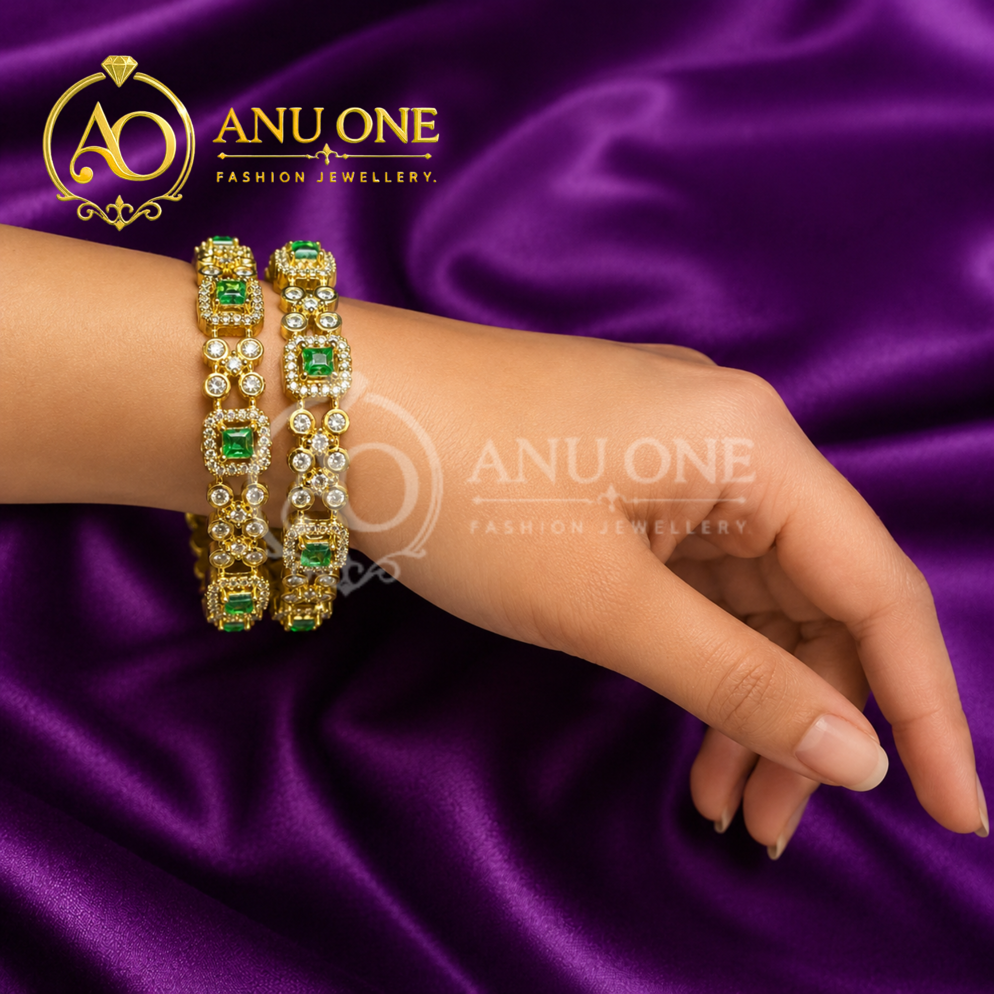 Emerald Green CZ Designer Bangles - Image 2