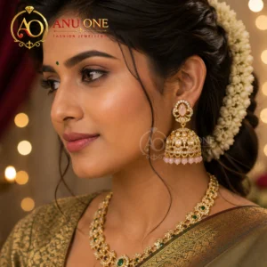 Kundan Pink Stone Jhumka Earrings