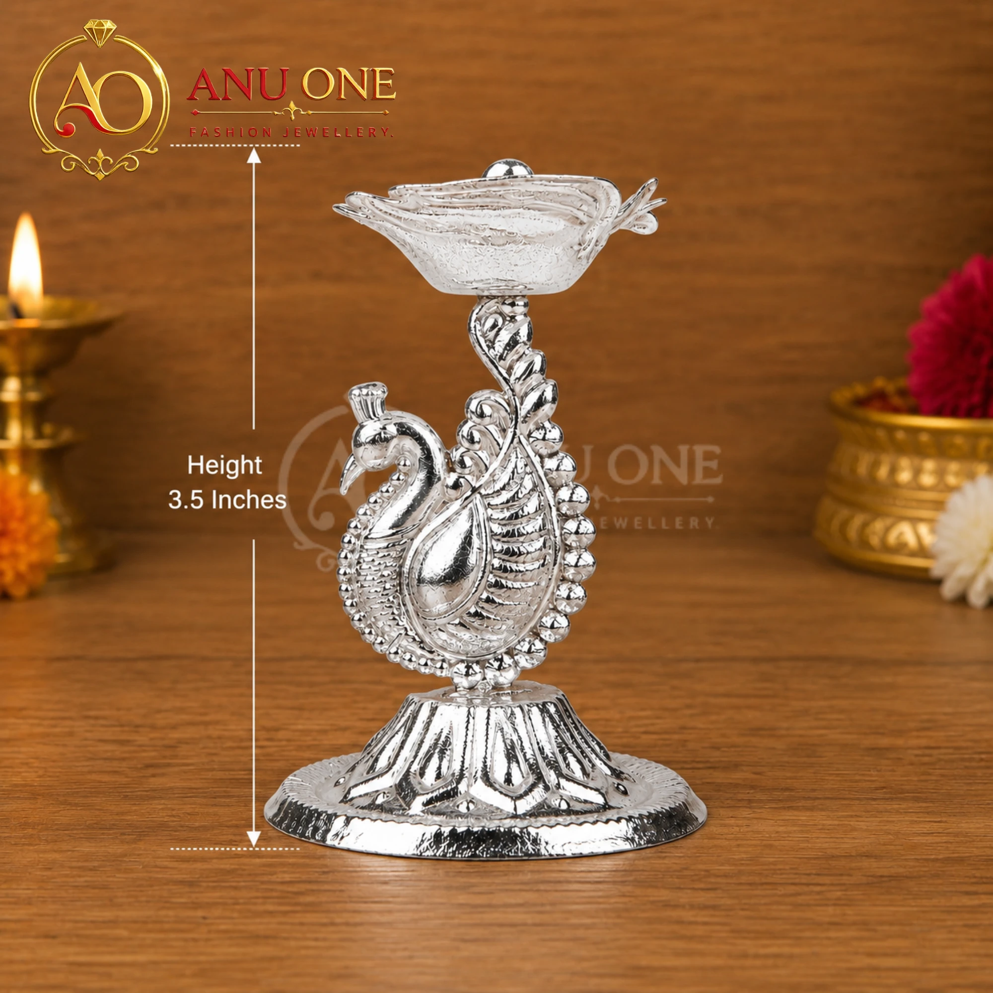 German Silver Peacock Diya