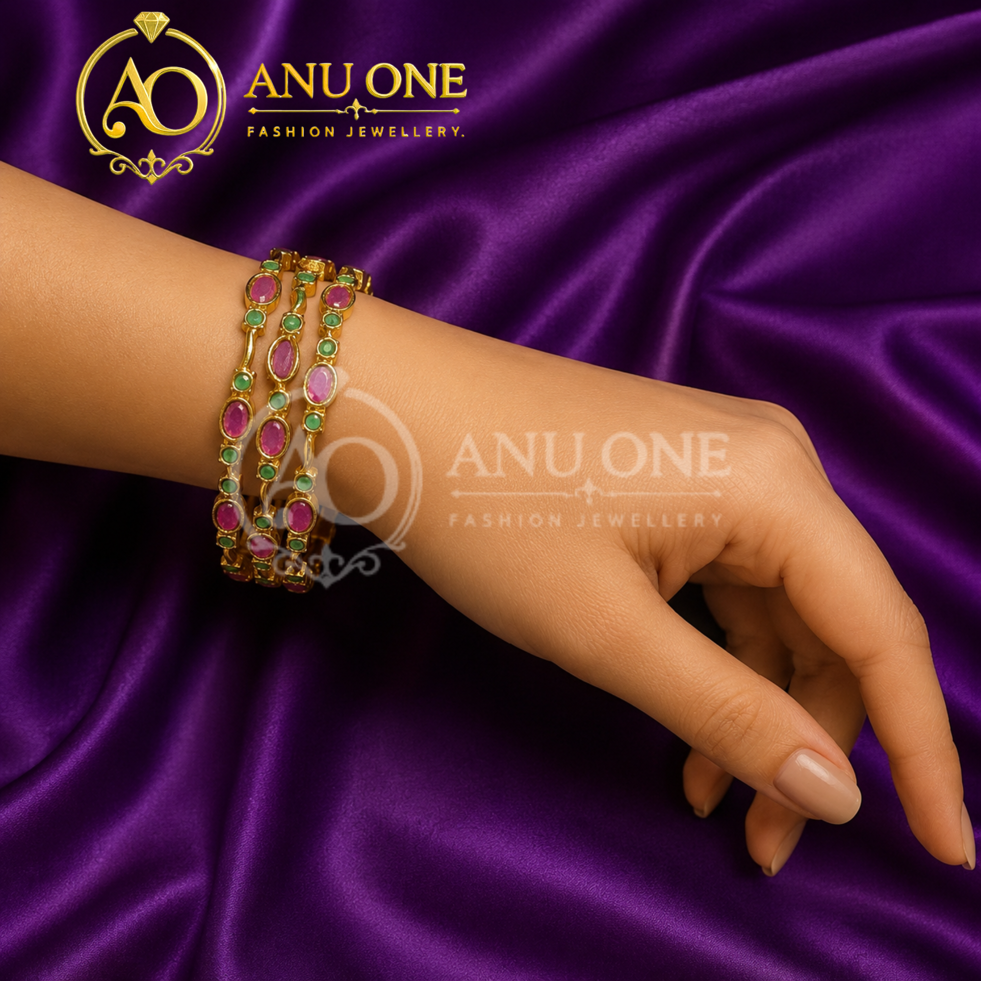 Ruby & Emerald Designer Bangles - Image 2