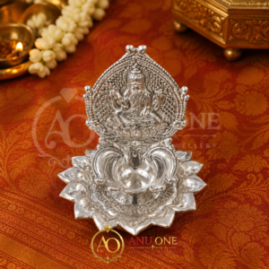 German Silver Lakshmi Diya (Lotus Design)