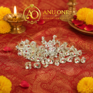 108 German Silver Pooja Flowers with Red Stone