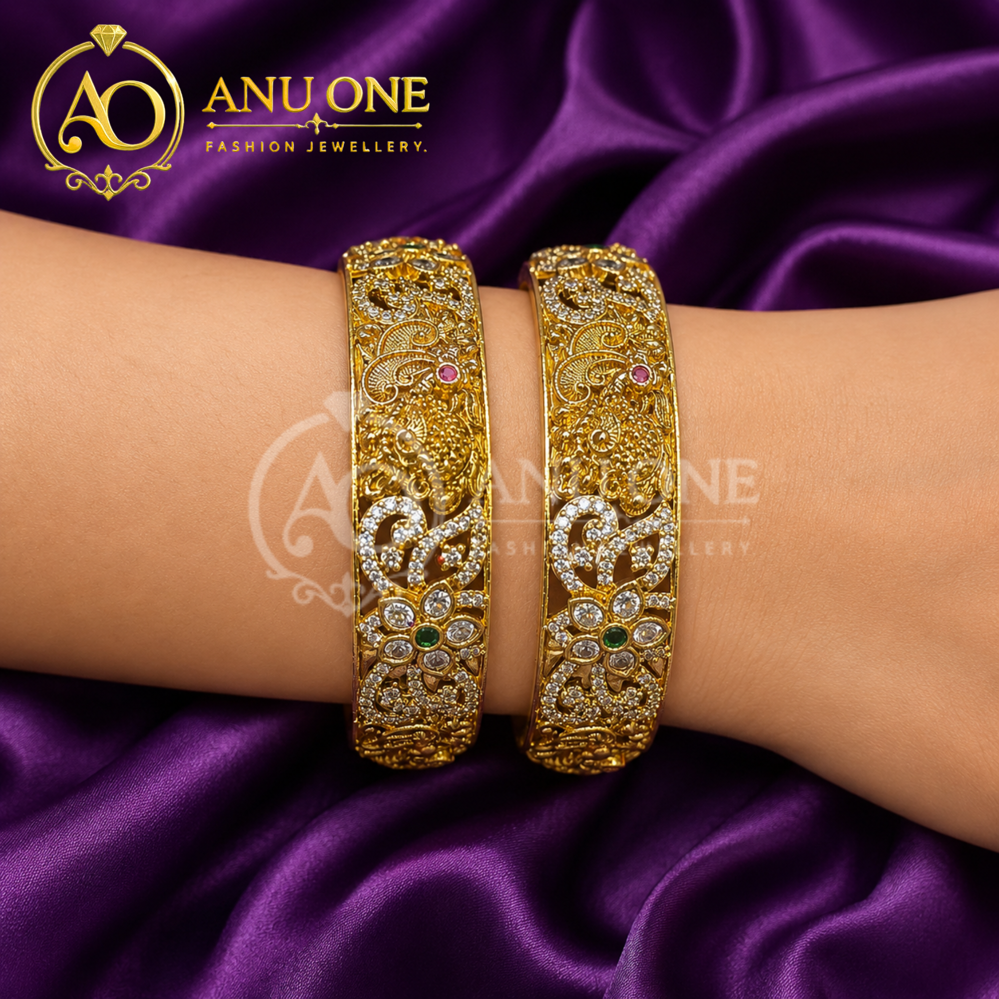 Temple Designer Bridal CZ Bangles - Image 2