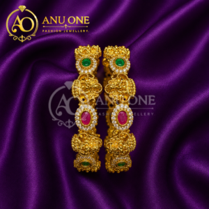 Antique Gold-Plated CZ Bangles with Ruby & Emerald Stones