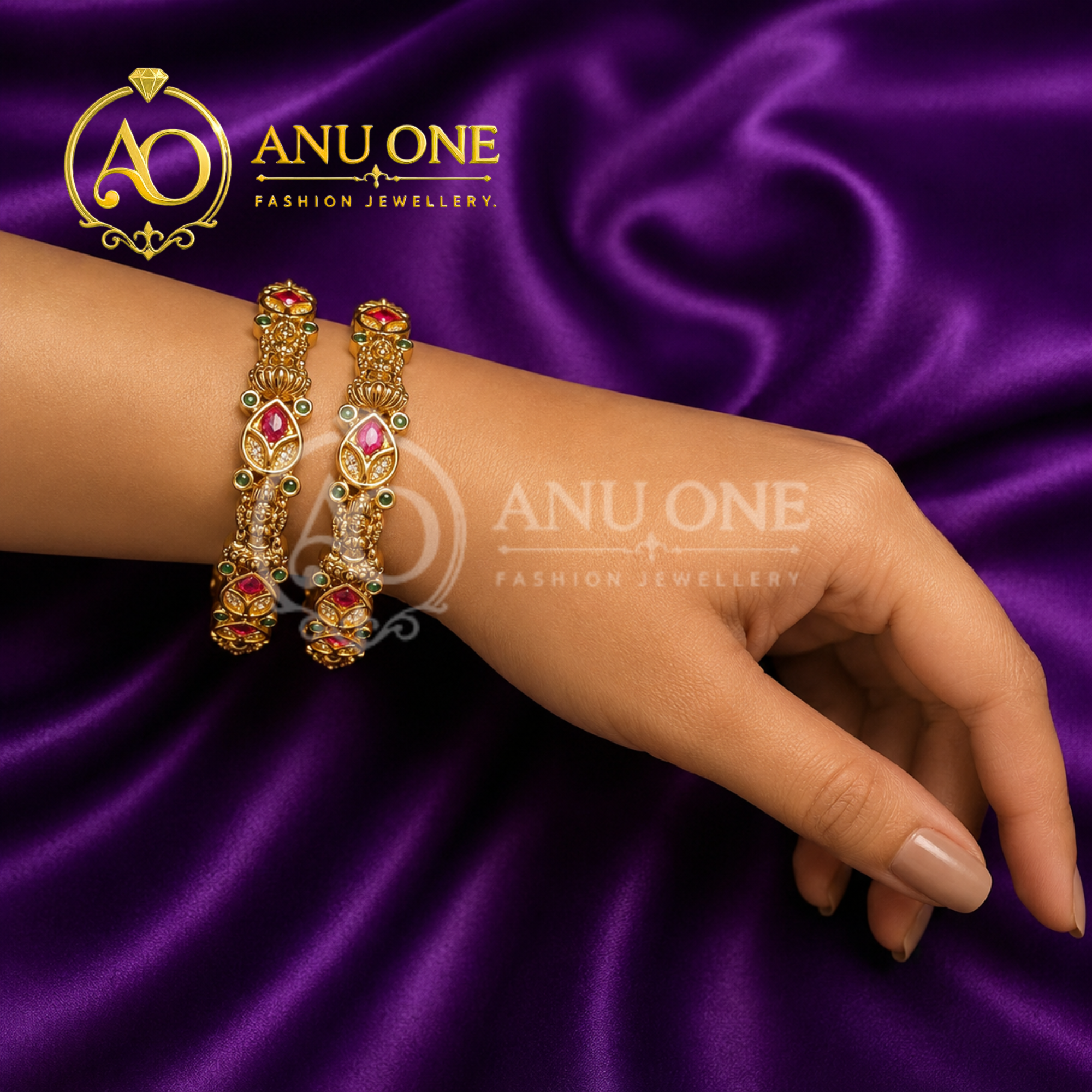 Ruby Stone Temple CZ Bangles - Image 2
