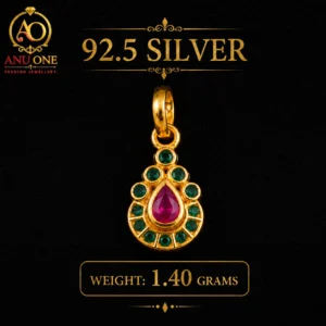 Silver Teardrop Ruby & Green Stone Pendant