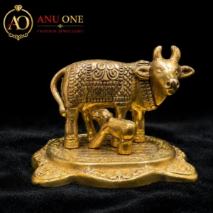 German Silver Kamadhenu Cow & Calf Idol