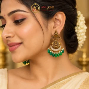 Antique Gold Finish Lakshmi Devi Temple Earrings