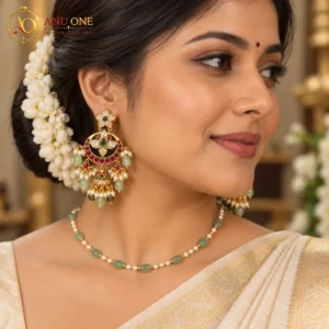 Ruby Green Kundan Chandbali Jhumka Earrings