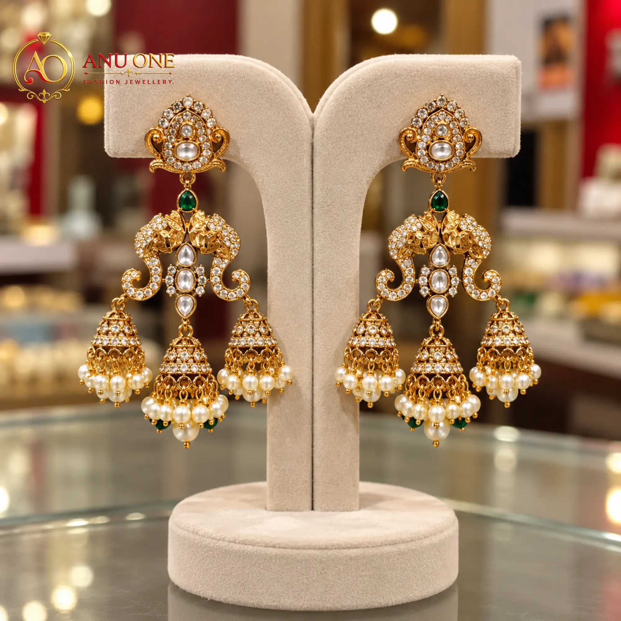 Peacock Jhumka Earrings - Image 2