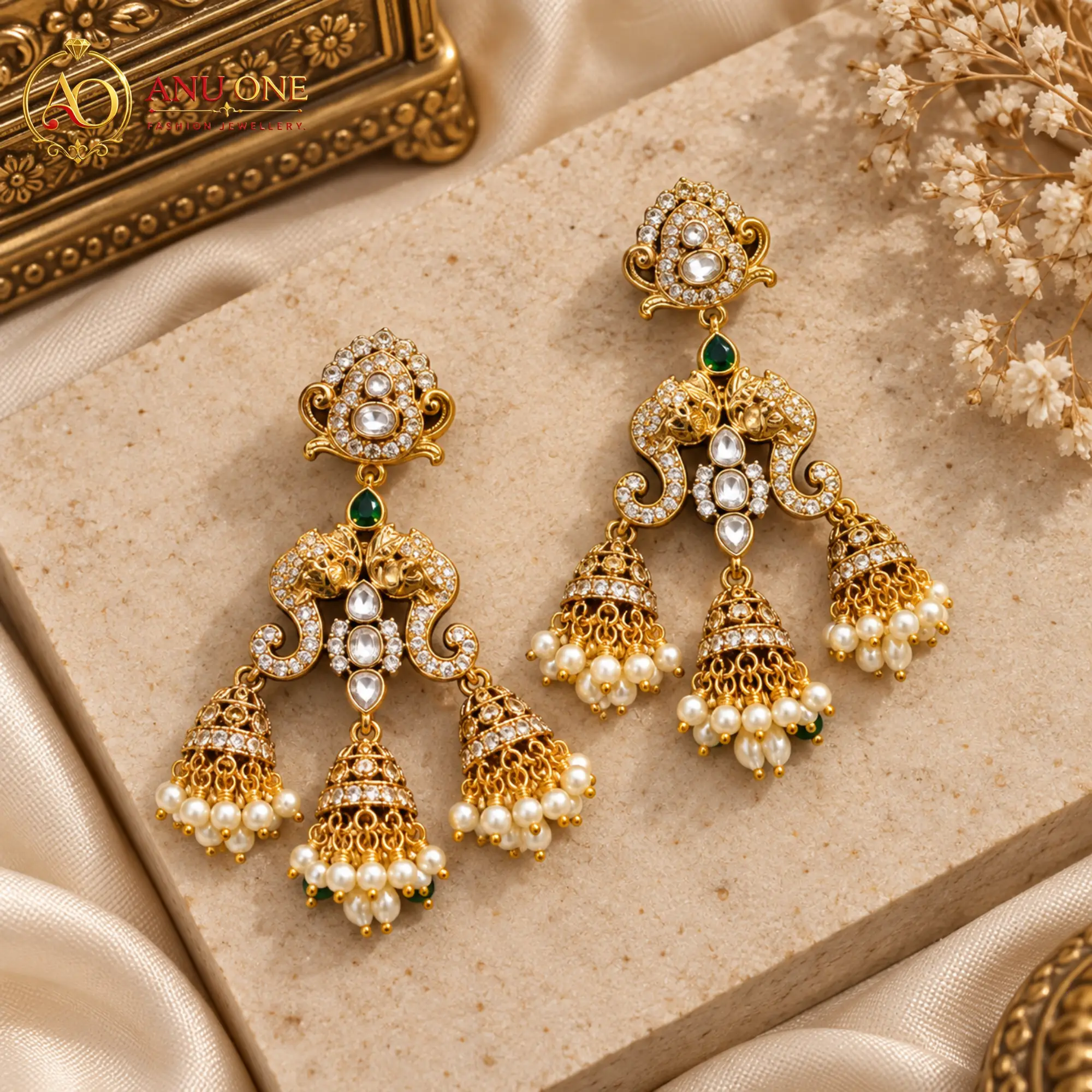 Peacock Jhumka Earrings - Image 3