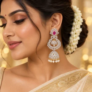 CZ Rhodium Earrings